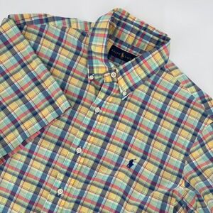 Ralph Lauren Mens Large Multicolor Plaid Short Sleeve Button Down Shirt Cotton